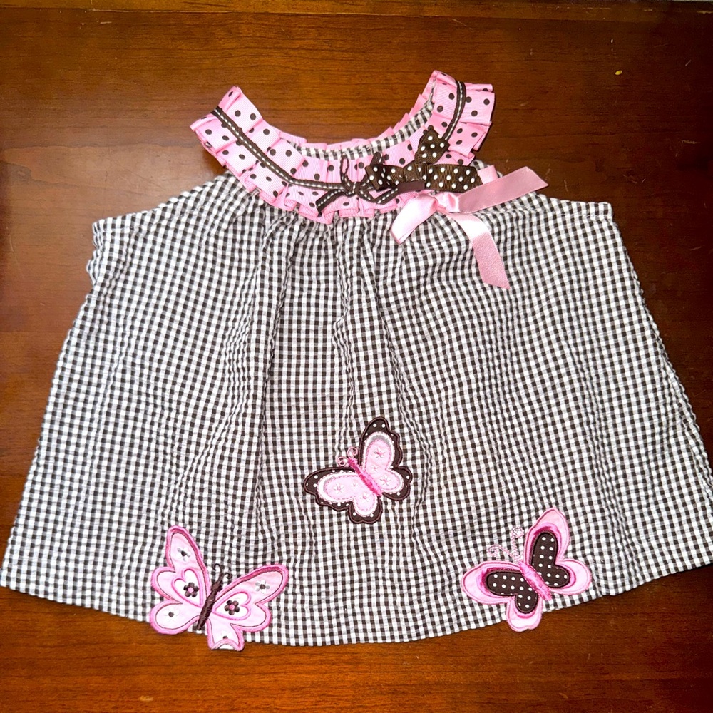 Rare Editions Vintage Chocolate Brown and Pink Girls Dress 24m EUC